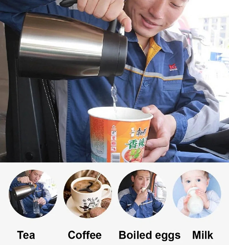 12V 24V Car Kettle Truck Water Heater Large Truck Portable Travel Outdoor Electricer Kettle 304 Stainless Steel Kettle