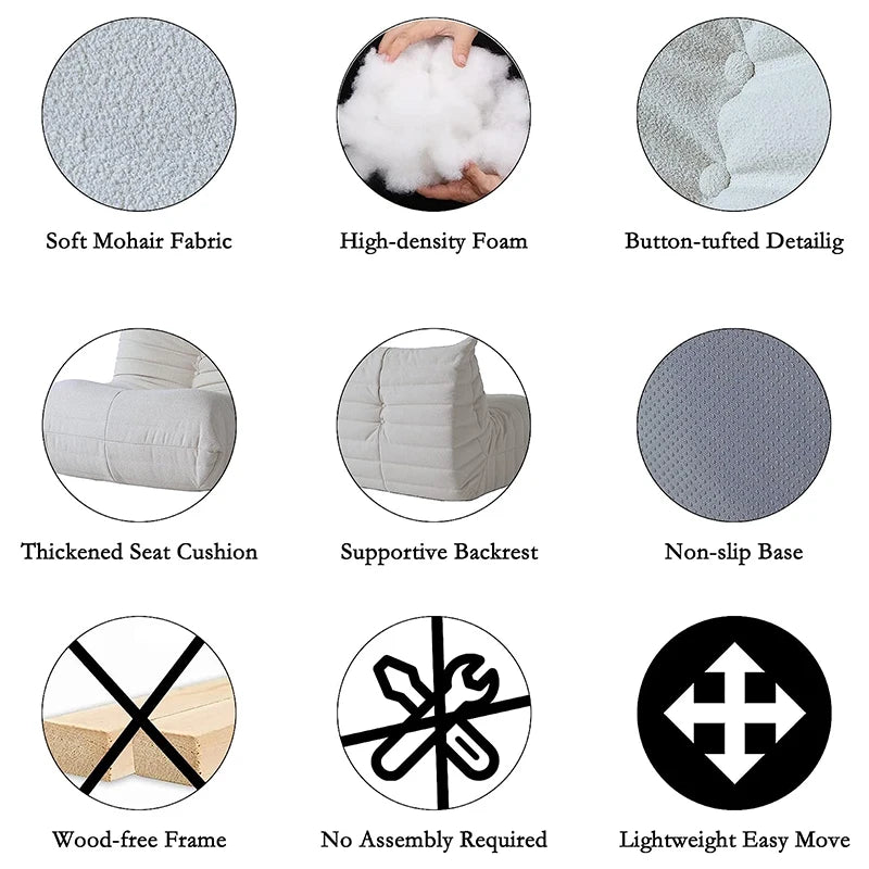 Teddy Fabric Bean Bag Sofas Comfy Lazy Floor Sofa Couch Soft Lounge Chairs Foam-Filled Accent Chair for Living Room