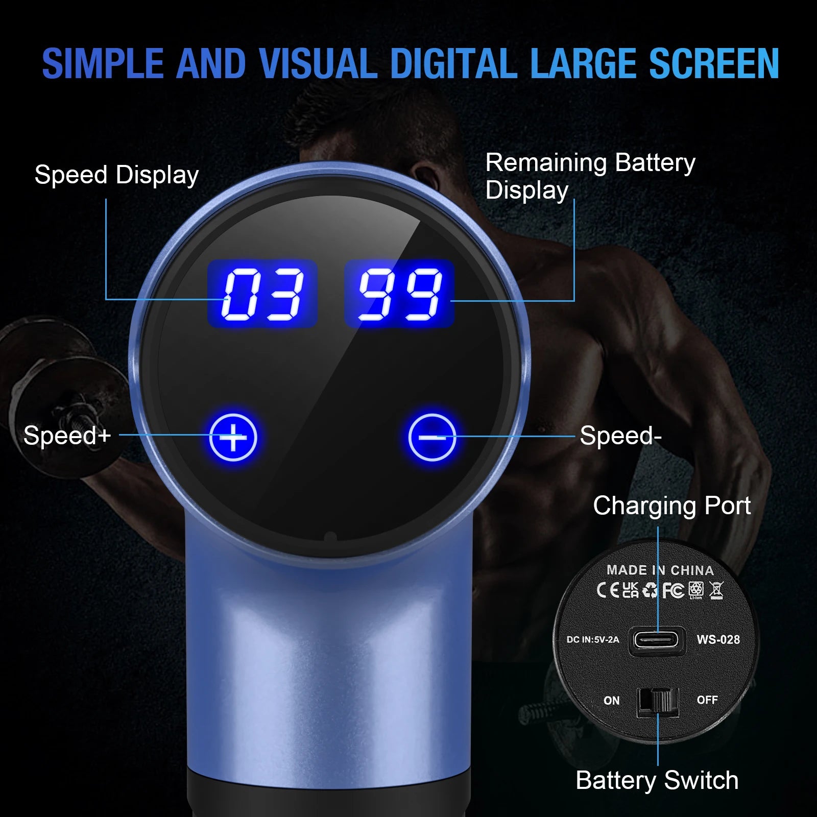 Sejoy WS-028 Fascia Gun Tissue Massager 30 Speeds Lightweight Body Massage with LED Touch Screen 10 Replaceable Massage