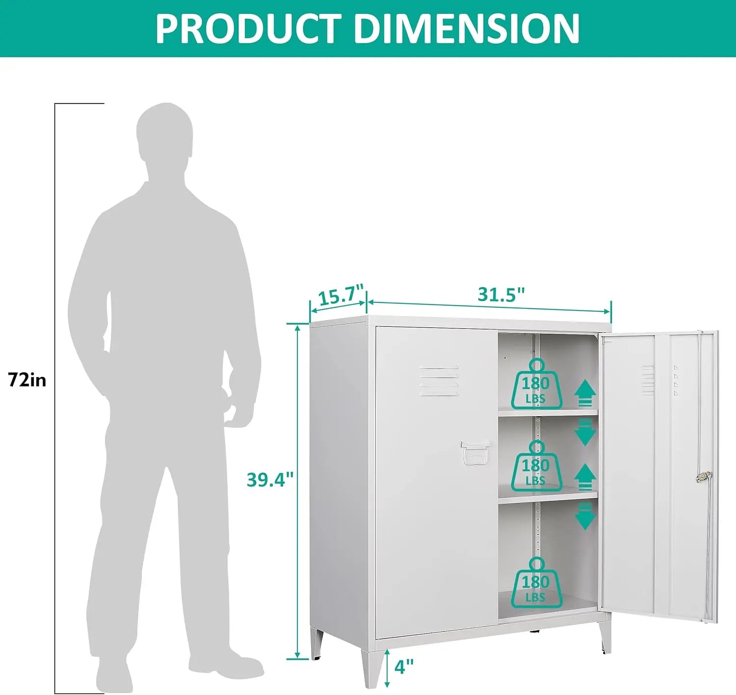 White Metal Cabinet with Doors and Shelves,40’’ Metal Storage Cabinet with Lock Door Adjustable Shelf,File Cabinet