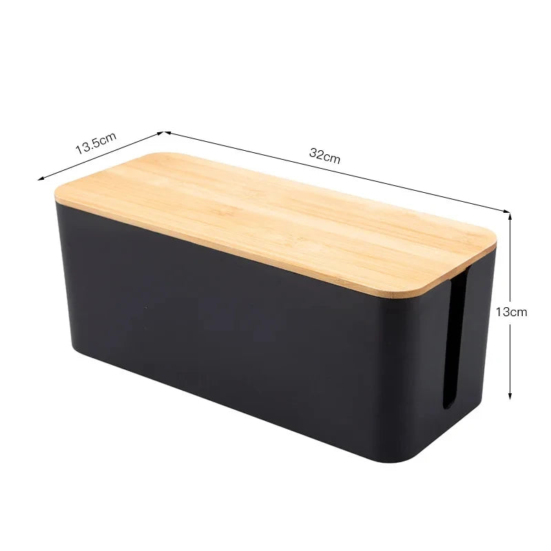 Cable Storage Box Wooden Power Line Storage Case Dustproof Charger Socket Organizer Wire Case Home Cable Winder