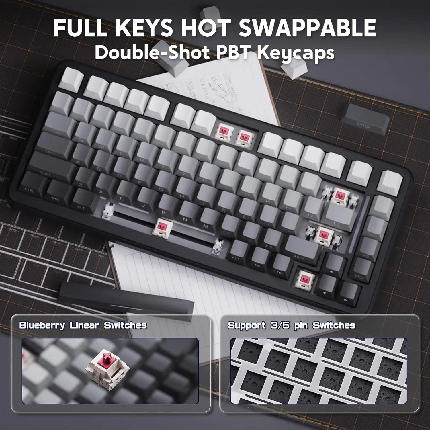 ATTACK SHARK M86 Wireless Mechanical Gaming Keyboard 75% Gasket Hot Swappable RGB Custom Keyboard Side Printed PBT