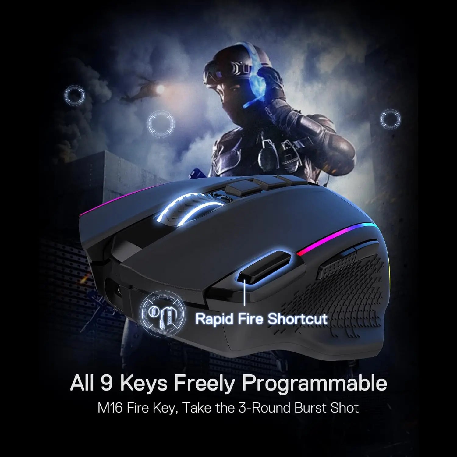 Redragon M991 Wireless Gaming Mouse 19000 DPI Wired/Wireless Gamer Mouse w/Rapid Fire Key RGB Backlight