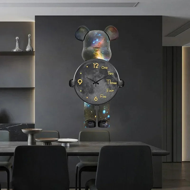 Aesthetic Bear Wall Clock LED Lamp Unique Bear Silent Watch Sconce Luxury Porch Livingroom Decoration Interior Light