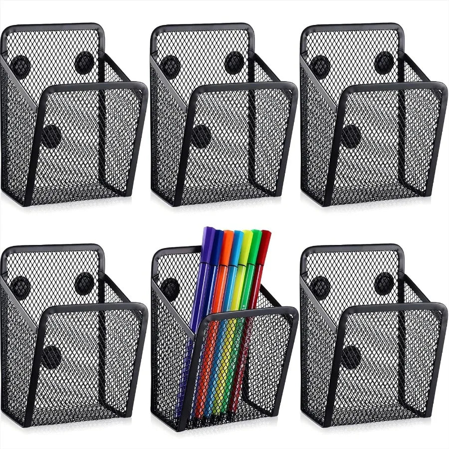 Magnetic Pencil Holder Metal Magnetic Basket Mesh Pen Holder Black Desk Organizer for Work Whiteboard Refrigerator