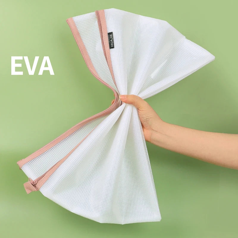 HUAJIE A3 EVA File Bag Thick Double Zipper Document Organizer Large Capacity Transparent Mesh Art Paper Storage