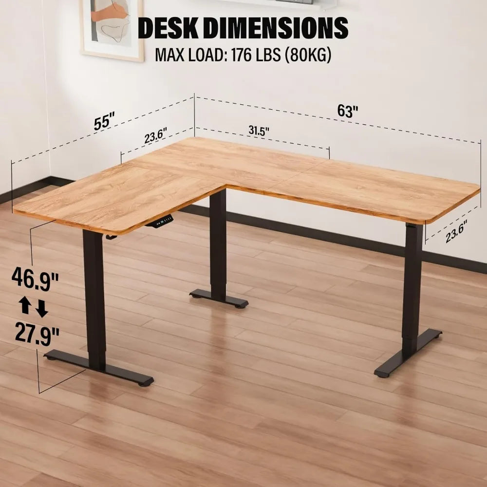 63 x 55 inch L Shaped Standing Desk Corner Computer Desk Electric Adjustable Height Stand Up Table L Sit Stand Desk