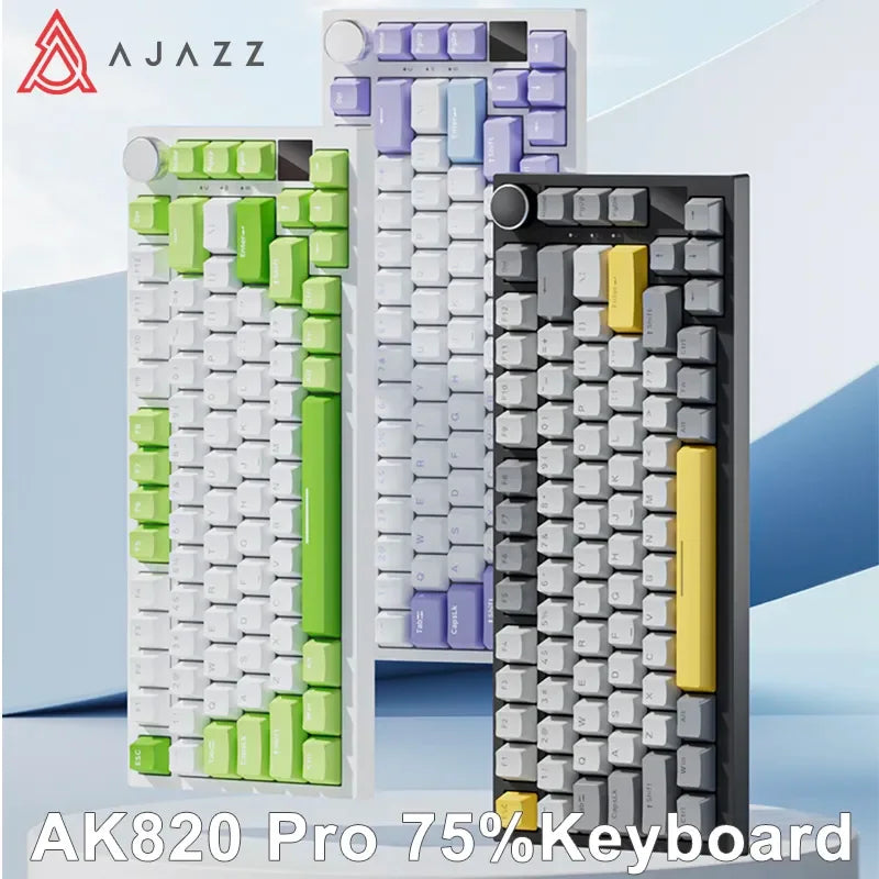 Ajazz Ak820 RGB Tri-Mode Gaming Mechanical Keyboard 82 Key Bluetooth 2.4GHz Wireless Gamer Keyboard Custom Gasket