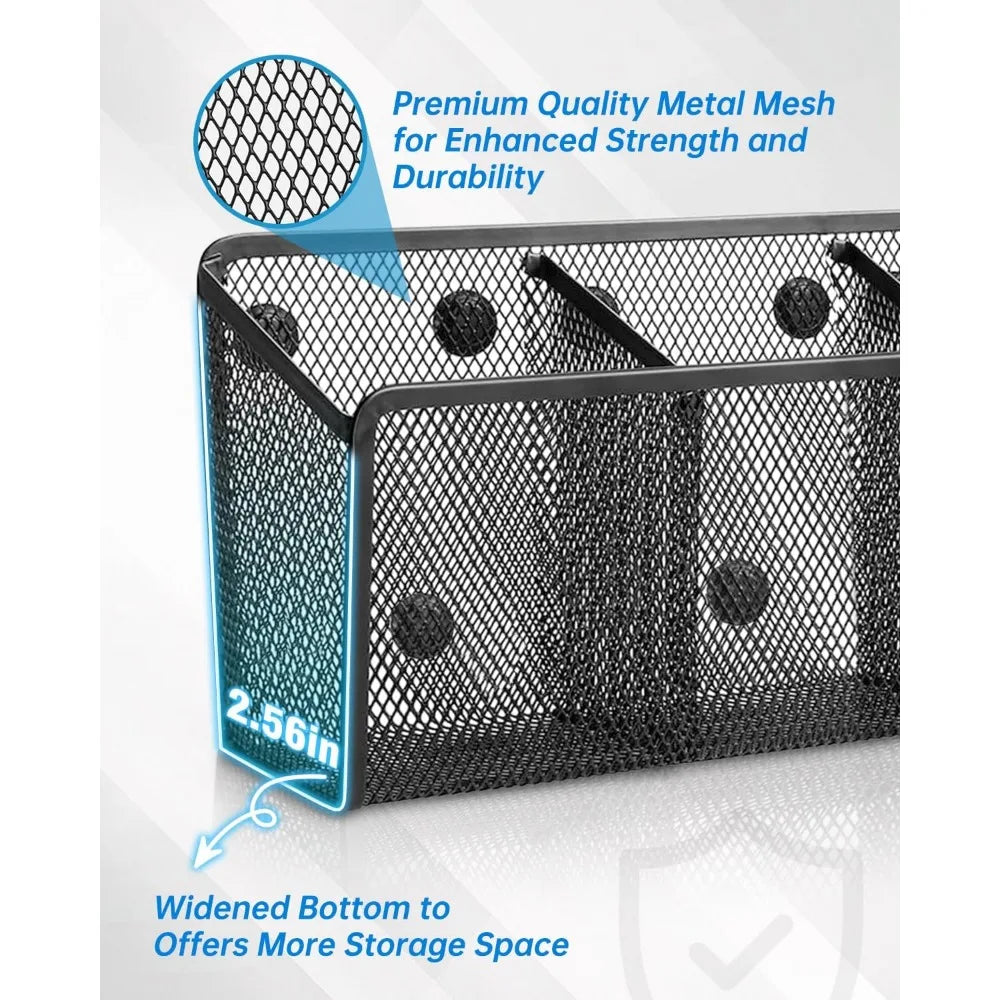 magnetic pencil holder - metal pen holder with strong magnets - storage basket organizer for whiteboard refrigerator