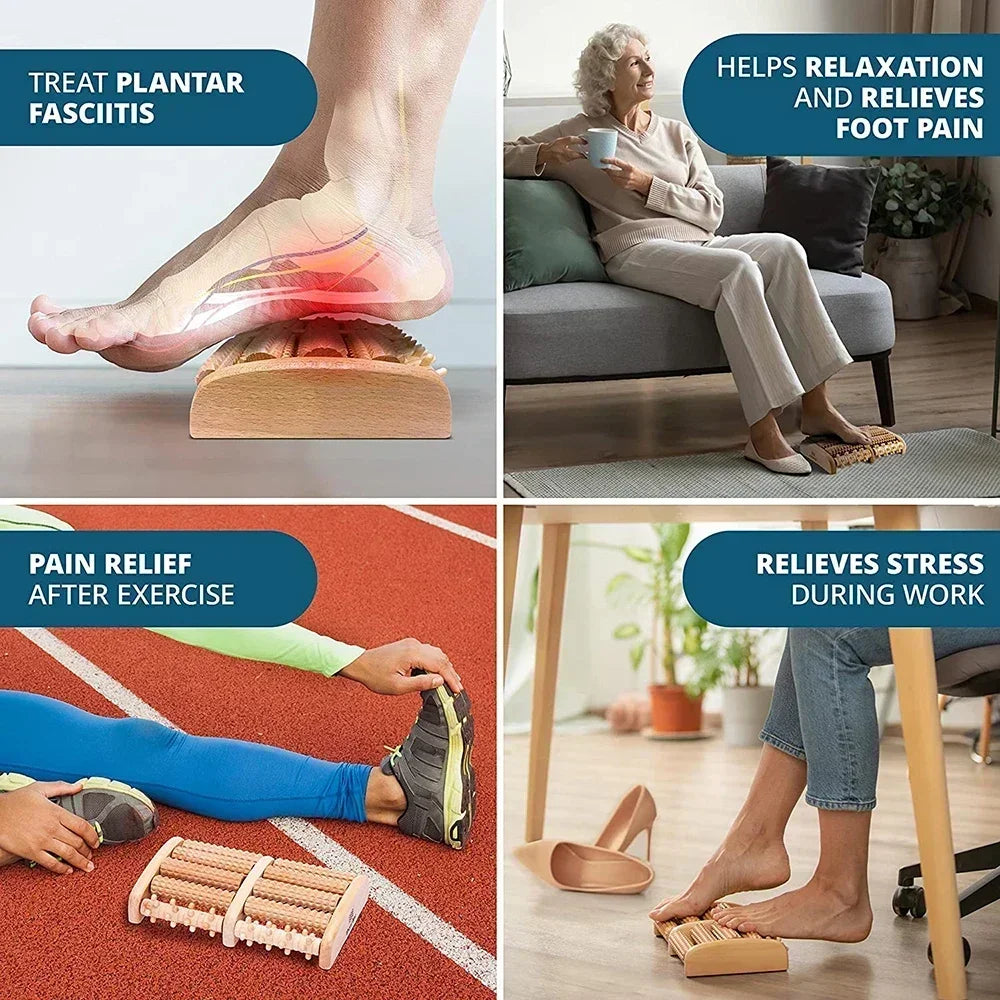 Wooden ten row large roller foot massager for hand massage household foot massager Relieves Fatigue Pain and Fasciitis