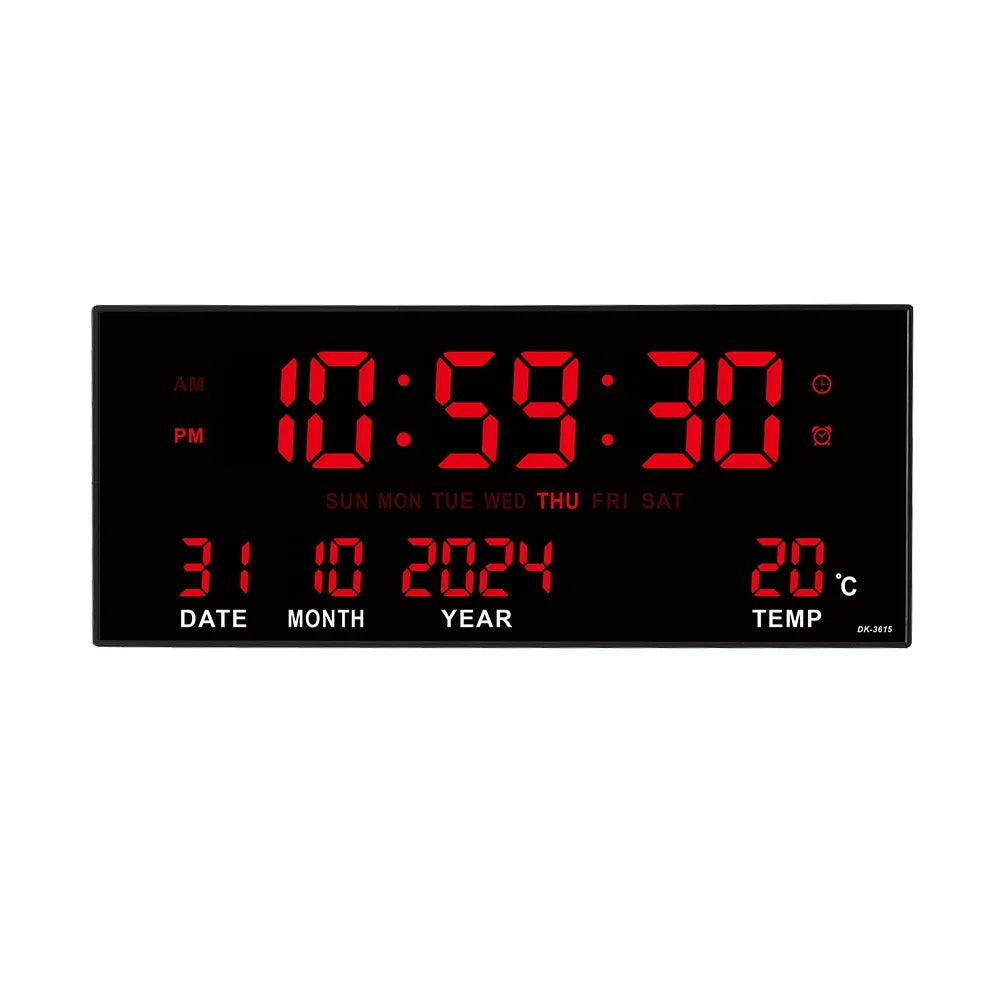 Digital Large Wall Clock Alarm Temperature Date Calendar Display 8 Sets of Alarm Clocks 14’’ Electronic LED Clock Plug