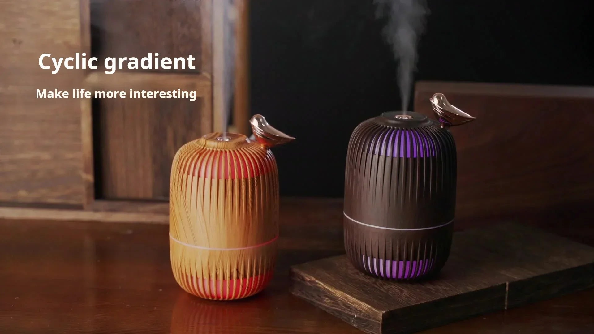Mengniu Wood Grain Mini Ultrasonic Humidifier Office Home Use Dual Purpose Spray Moisturizer Atmosphere Light for Air