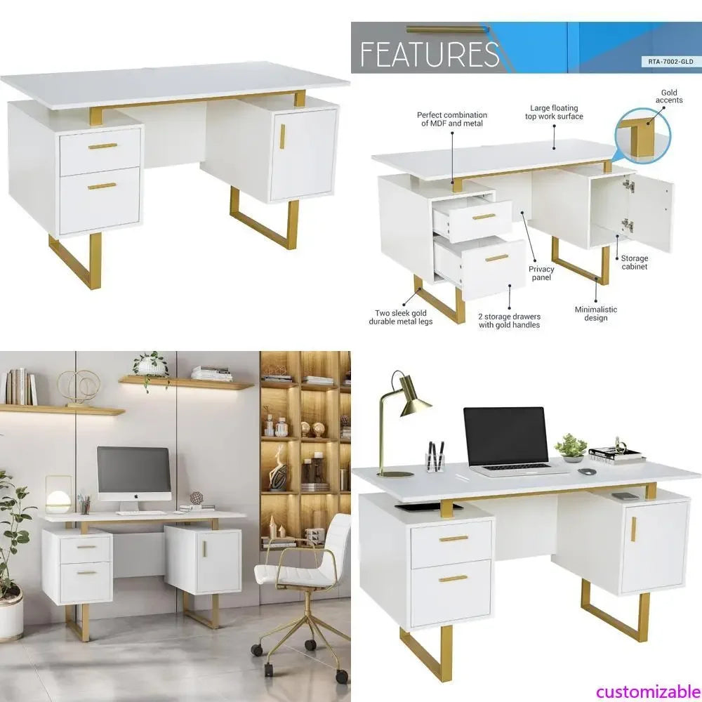 Drawers and Cabinet 51.25” W-Modern Office Large Floating Desktop Surface Desk 23.6’’ D x 51.2’’ W x 29.8’’ H