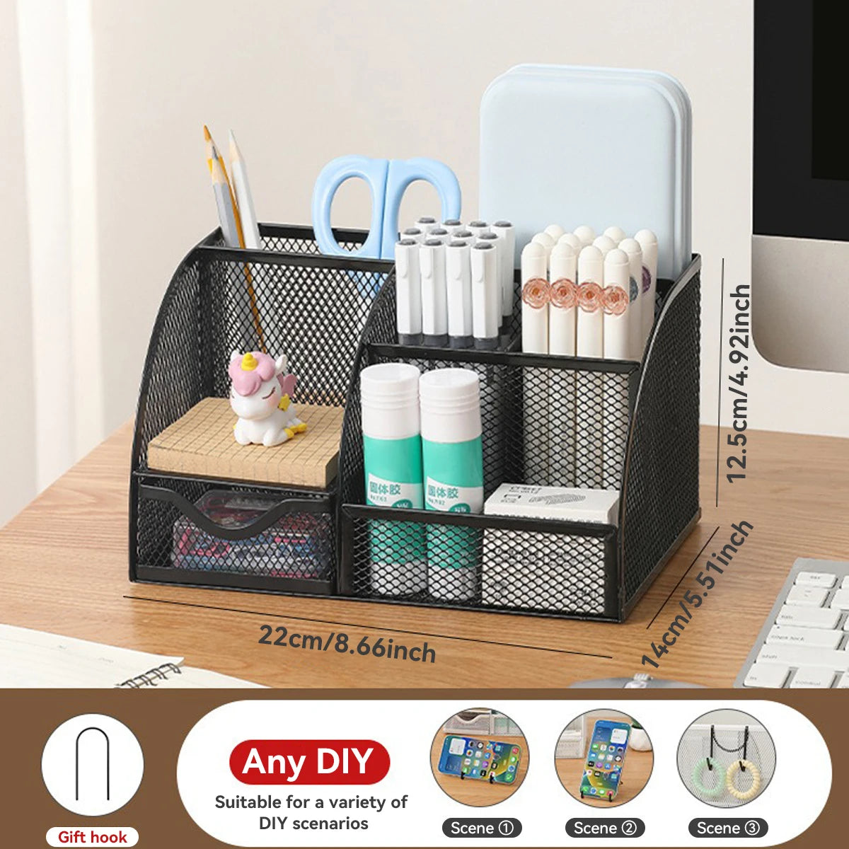 Seven-grid Multi-functional Combination Pen Holder Metal Hollowing Process Korean Stationery Desktop Storage