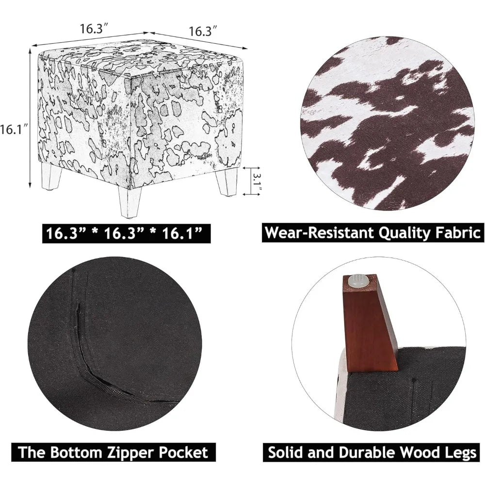 Small Foot Stool Ottoman 16.3’’ Linen Cube Ottoman Foot Rest with Wood Legs Upholstered Ottomans Footstool for Living