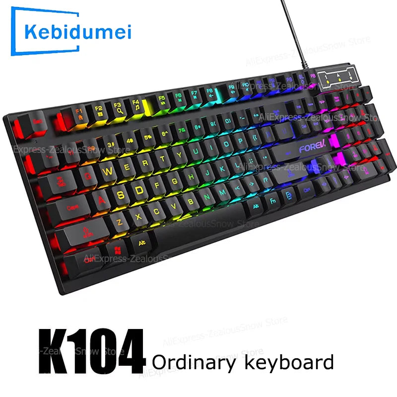 61 Keys Mechanical Keyboard Wired Gaming Keyboard for Laptop Desktop Ergonomics RGB Backlit Cyan Axis Keycaps PC