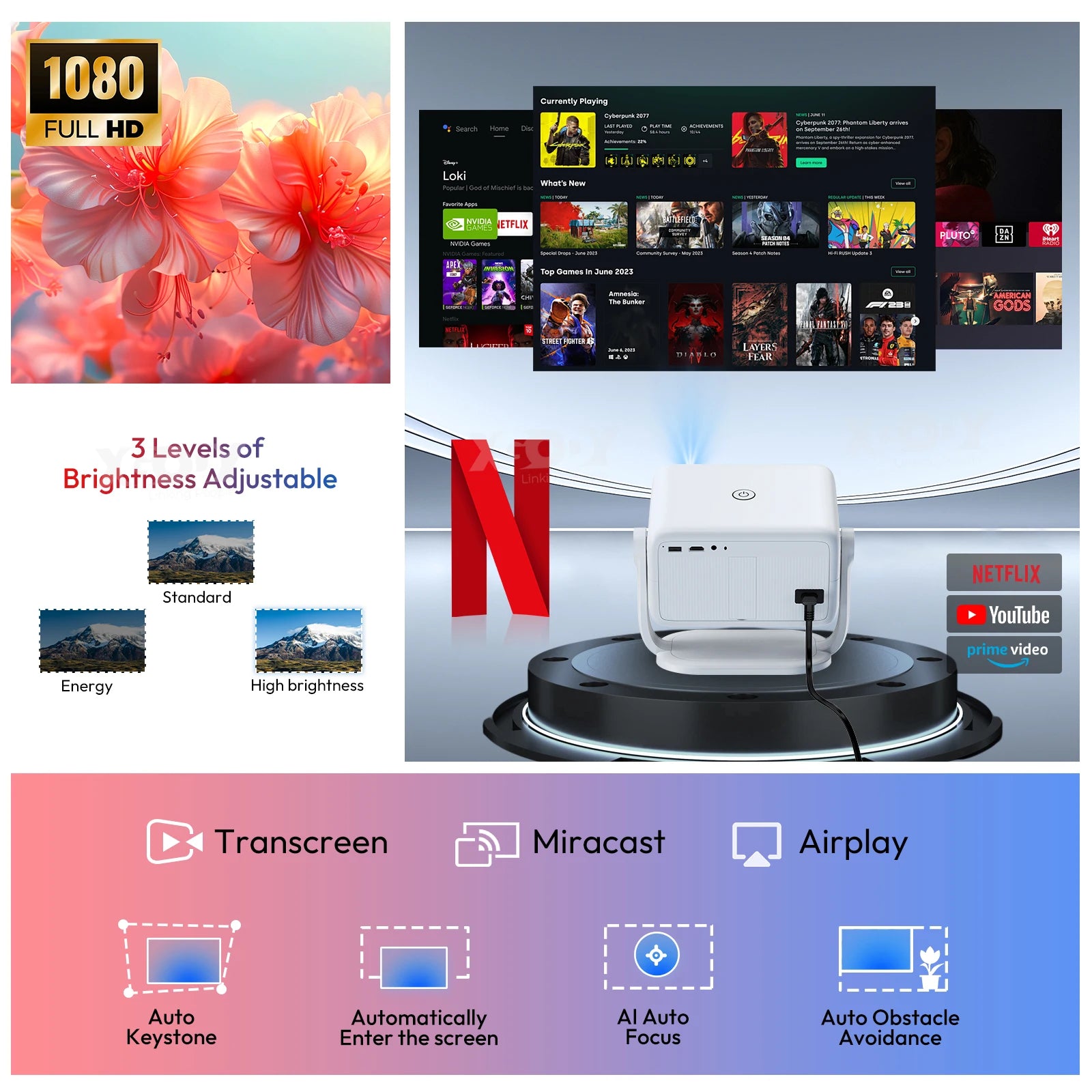 XGODY N6 500 ANSI Netflix Official Smart Projector Beamer 4K Native 1080P Whale OS WiFi Bluetooth HDMI Home Theater