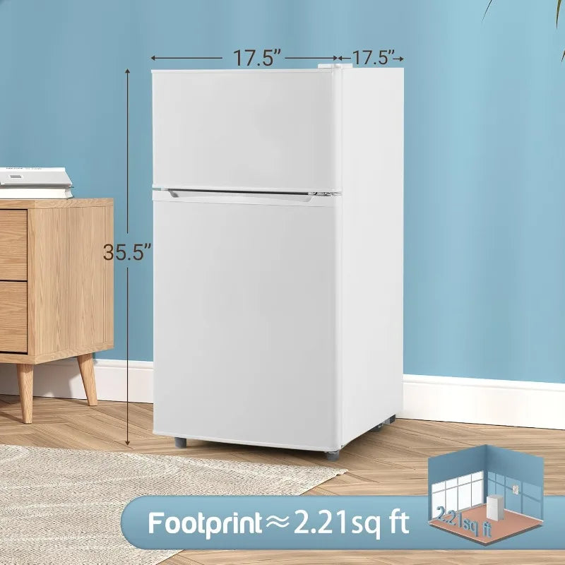 Double Door Refrigerator with Freezer 3.5 Cu.Ft Small Fridge with Freezer,7 Settings Temperature Adjustable Mini
