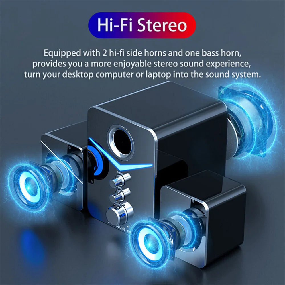 USB Computer LED Speakers System Subwoofer Stereo Bass Control for Desktop Laptop PC Portable Loud Speaker - United