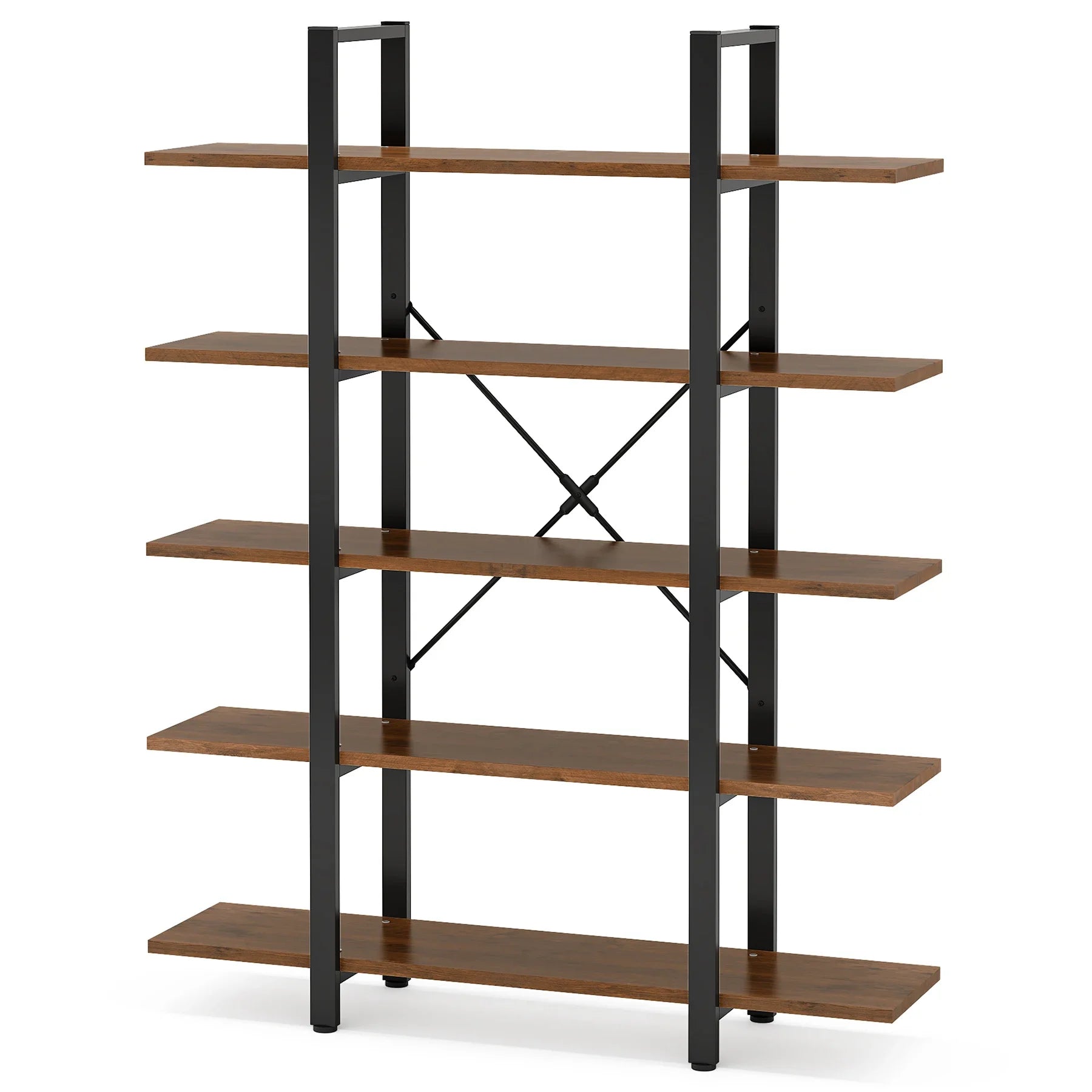 Tribesigns 5-Tier Bookshelf Vintage Industrial Style Bookcase 72 H x 12 W x 47L Inches Retro Brown - Brown / United