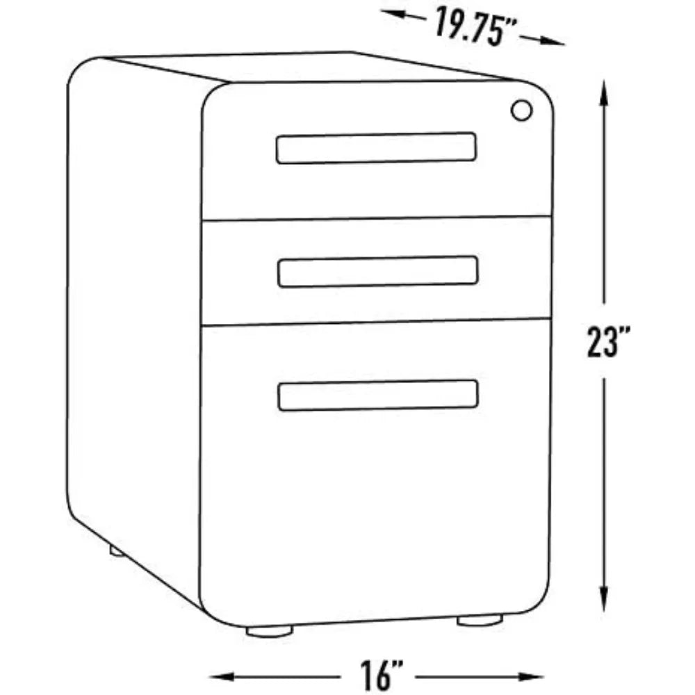 Under Desk 3-Drawer Metal File Cabinet with Lock Suitable for Legal/Letter Size on Wheels and Stationary