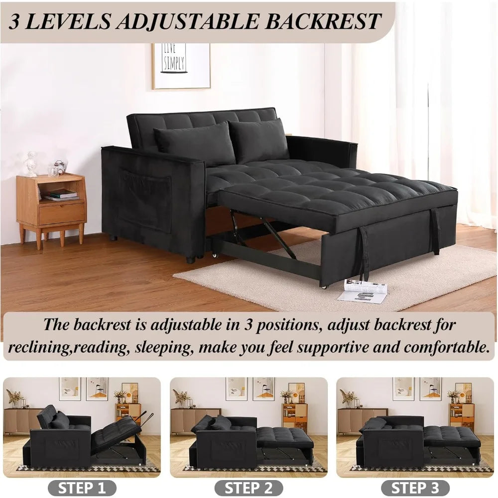 Sleeper Sofa Velvet Pull Out Sofa Bed Convertible Sofas Couch Adjustable Backrest Loveseat Sofa Couch Side Pocket