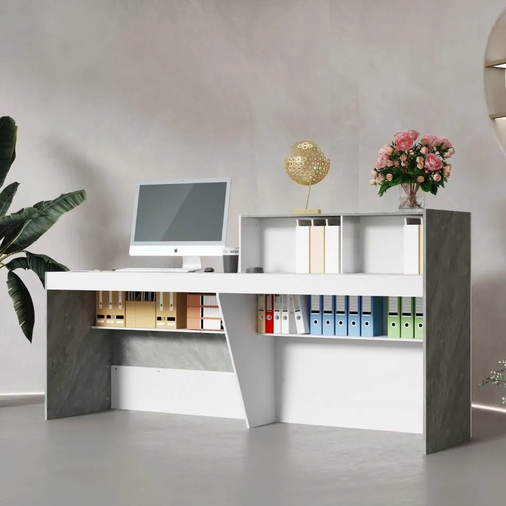 Reception Desk with Shelves Modern Reception Table with Storage Front Counter Checkout Table Retail Counter for Lobby