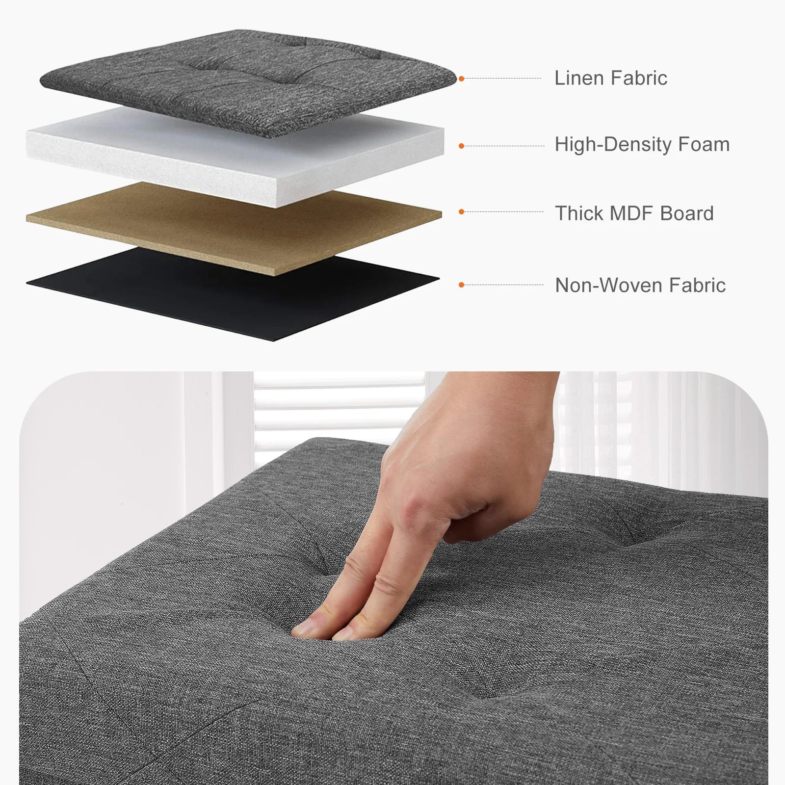 JHK Living Room Hidden Storage Footstool Toy Box Bedroom Bench Linen Fabric Easy Assemble Strong Load-bearing Capacity