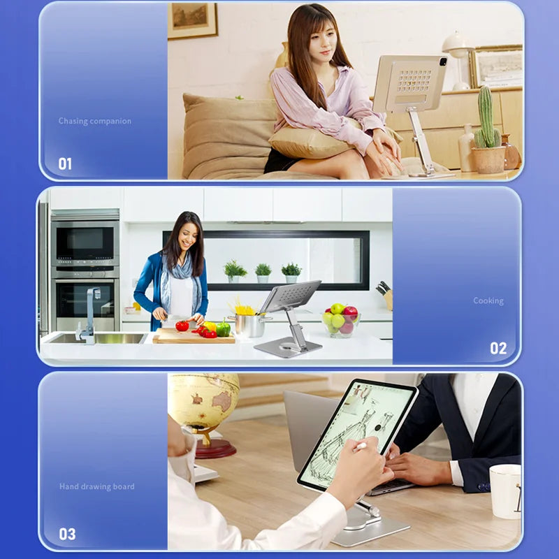 Tablet Stand 360°Rotating Folding Aluminum Adjustable Desk Holder Mount Riser for iPad Pro Air 4 Mini 12.9 4-14 Inch