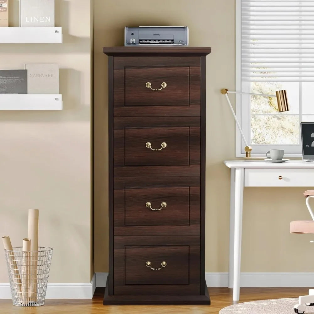4-Drawer File Cabinet Vertical Wood Filing Cabinet for A4/Letter/Legal Files Tall File Storage Printer Stand
