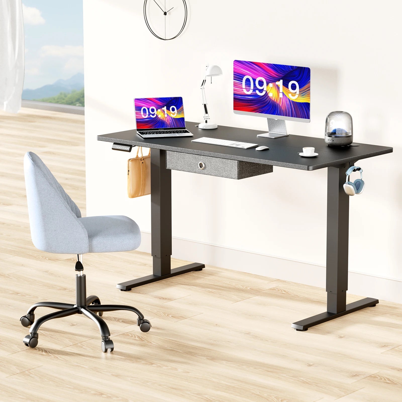 JHK Electric Standing Desk Height Adjustable 55x24 Inch Computer Desk Workstation Ergonomic Work Table for Home Office