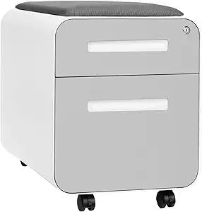 STOCKPILE Mini Seated 2 Drawer Mobile File Cabinet with Removable Magnetic Cushion Seat - Short Version Metal Filing