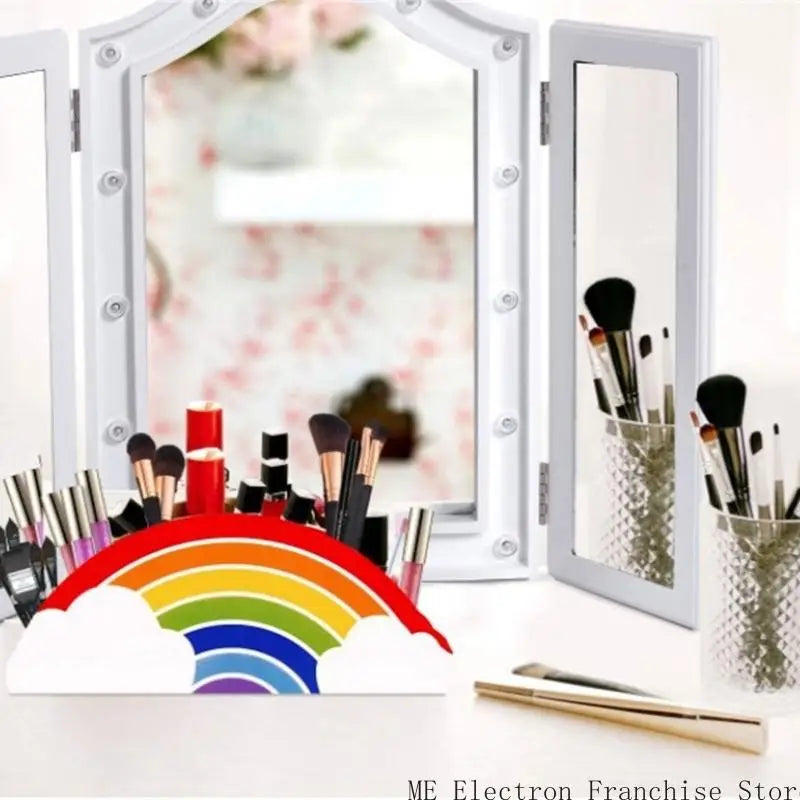 Rainbow Pen Cup Decorative Desktop Pencil Cup 5 Compartment Pen Organizers for Children Student Adult