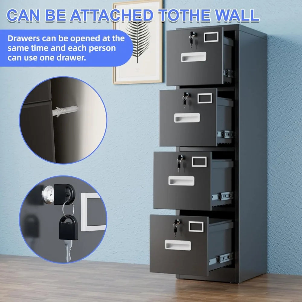 4 Drawer File Cabinet Metal Vertical File Cabinet with 4 Lock,Office Home File Cabinet with Name Card Holder for A4