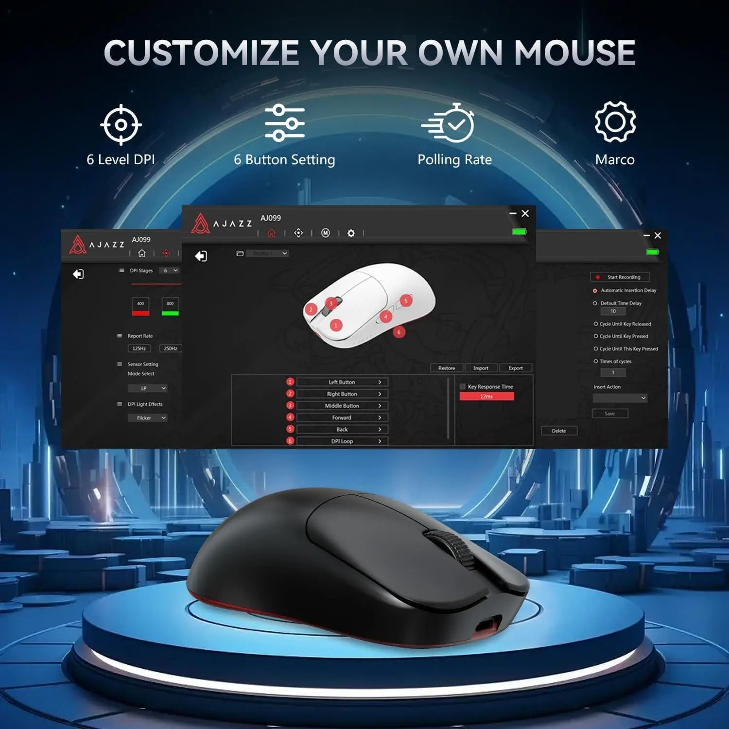 Ajazz AJ099 Superlight Wireless Gaming Mouse Ergonomic 54g Ultra Lightweight 2.4Ghz/Wired Mouse PAW331112K DPI