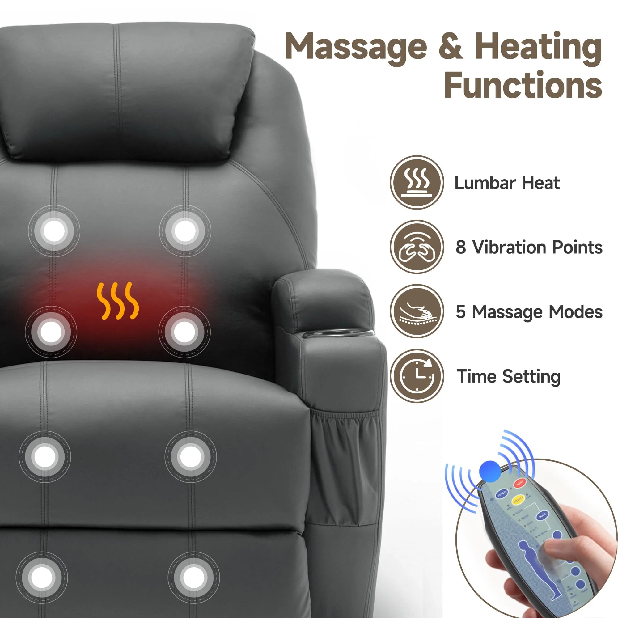 Recliner Chair with Massage and Heat 360° Swivel Rocking Chairs for Adults Remote Control and Cup Holder for Living Room