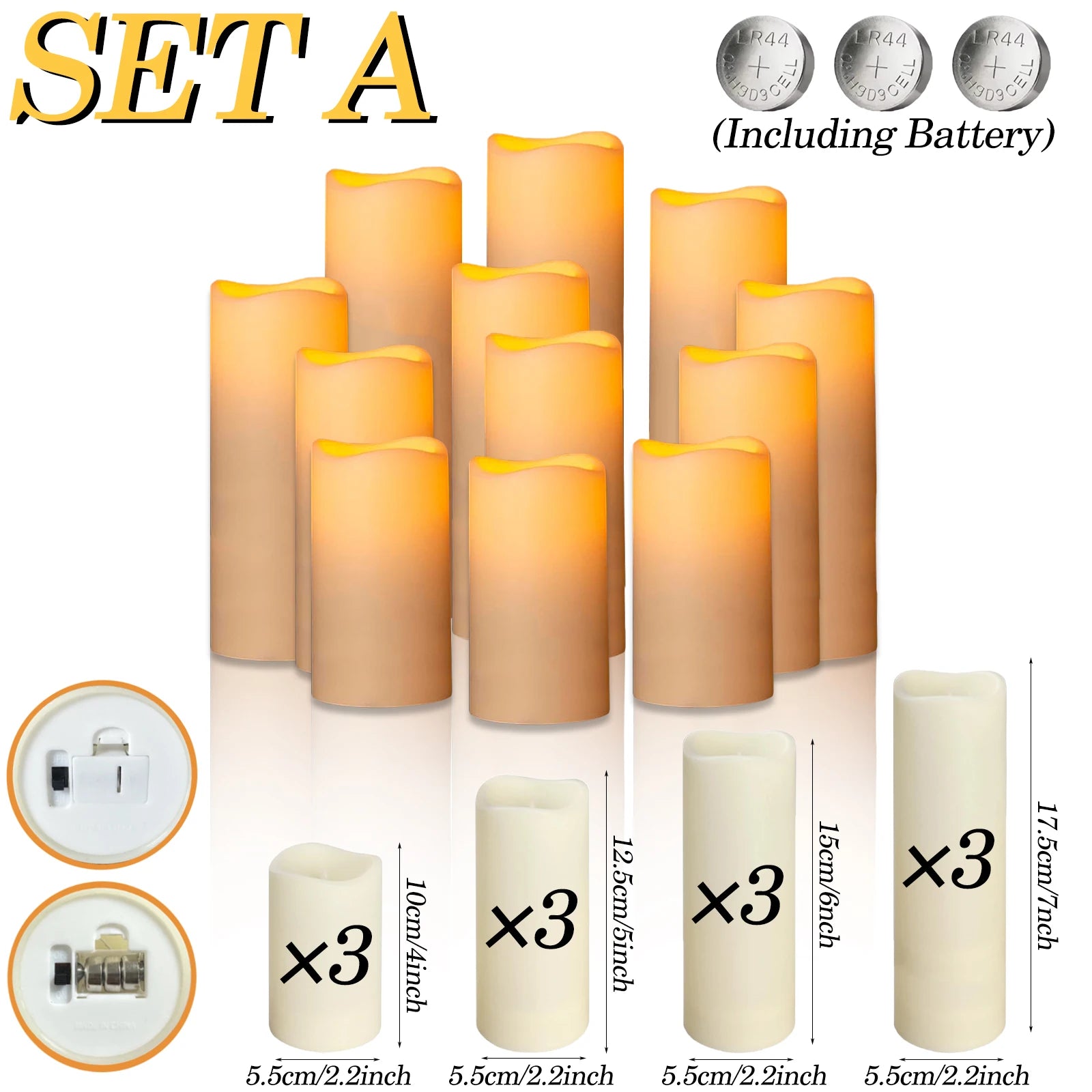 180-9Pcs Artificial Candles LED Flameless Candles for Wedding Led Candle Pillar Candles Flickering Candle