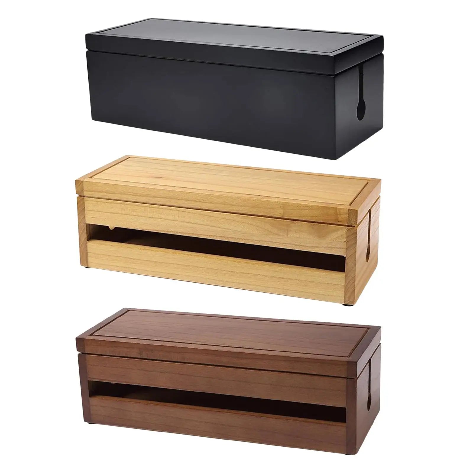 Cable Management Box 14.8x5.6x4.8 inch Wooden Case Cord Organizer for Desk TV