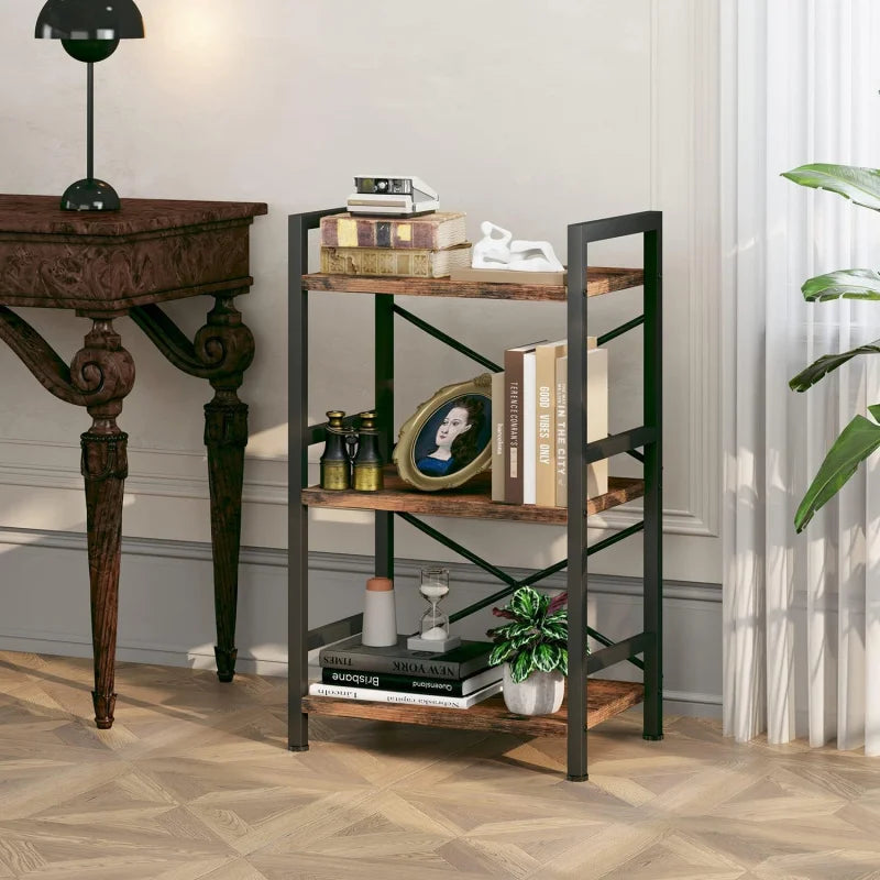 Bookshelf 3 Tier Industrial Bookcase Metal Small Bookcase Suitable for living room and bedroom.