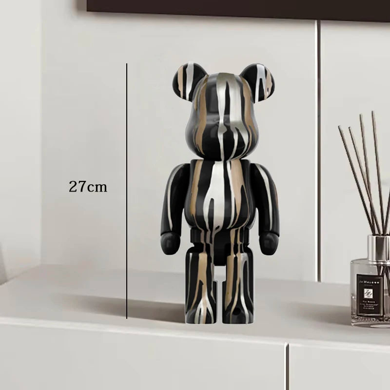 27cm Graffiti Bear Statue Paint Block Bear Decor Resin Desktop Ornaments Home Decoration Living Room Bear Floor