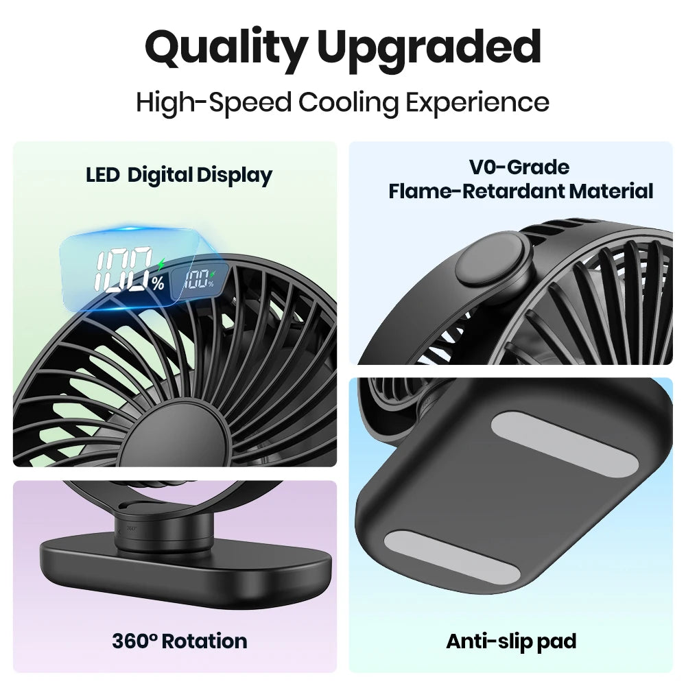 TOPK K60C 5000mAh Portable Mini Fan,Standing Fans for Room,LED Display 360°Rotation Quiet Personal Desk Electric Fan