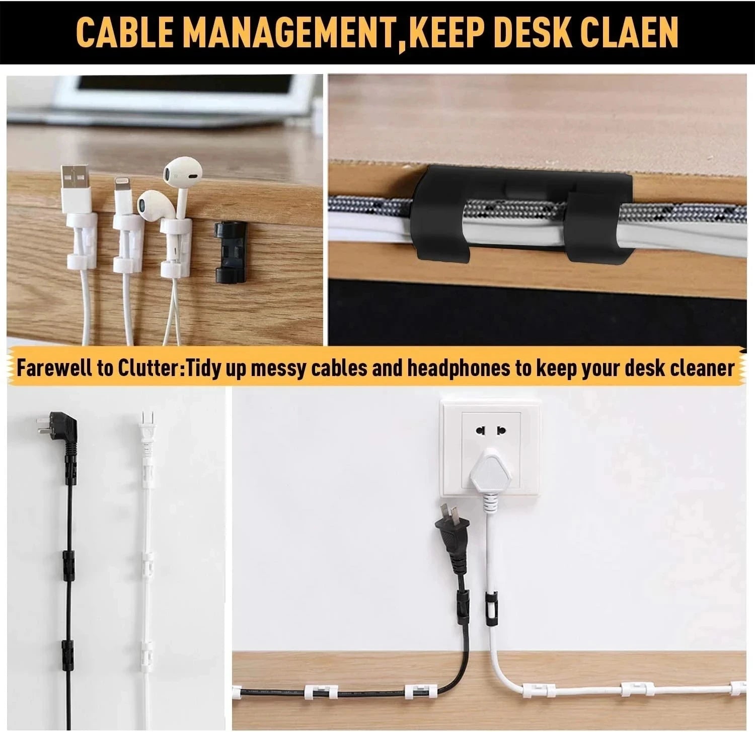 20/5PCS USB Cable Organizer Clips Wire Winder Holder Earphone Mouse Cord Clip Protector Management Adhesive Hooks Desk