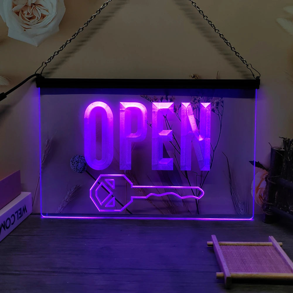 OPEN Keys Store Cutting Shop-LED Neon Sign-3D Carving Wall Art for Home,Room,Bedroom,Office,Farmhouse Decor - Violet