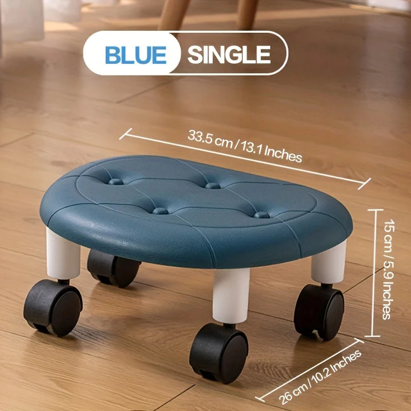 Rolling Low Stool with Wheels - Durable Plastic Oval Footstool 360° Casters - Perfect for Entryway Shoe Changing