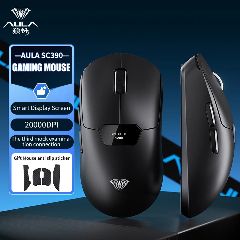 Aula SC390 Gaming Mouse Wireless Bluetooth Smart Screen Display Rechargeable Adjustable DPI Tri-mode Mouse for Desktop