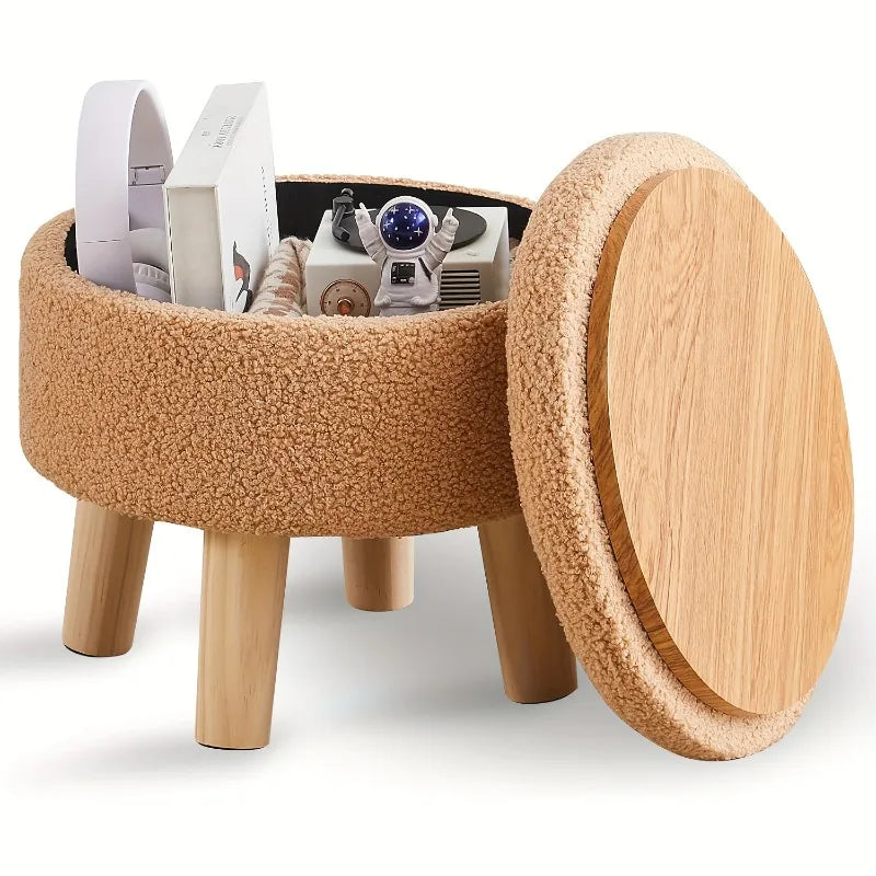 Modern round soft footstool Teddy velvet leg storage footstool suitable for small tables or plant stands