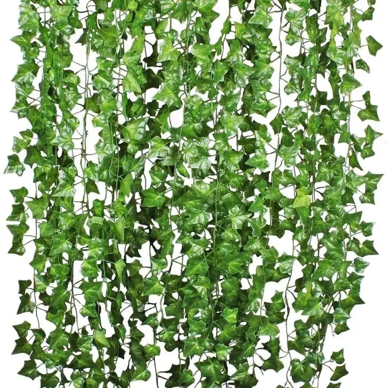 2/200M Artificial Plant Green Ivy Leaf Garland Fake Plant Creeper Hanging Vine Outdoor DIY Garden Wall Wedding Party