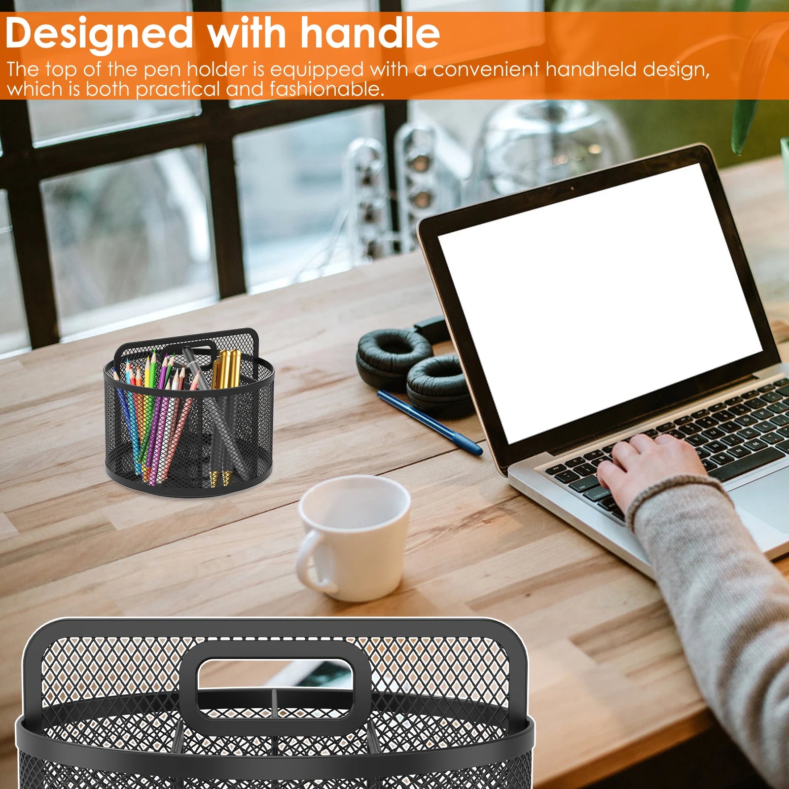 360 Degree Rotating Pen Holder Metal Mesh Large Capacity Desktop Office Supplies Student Stationery Storage Box