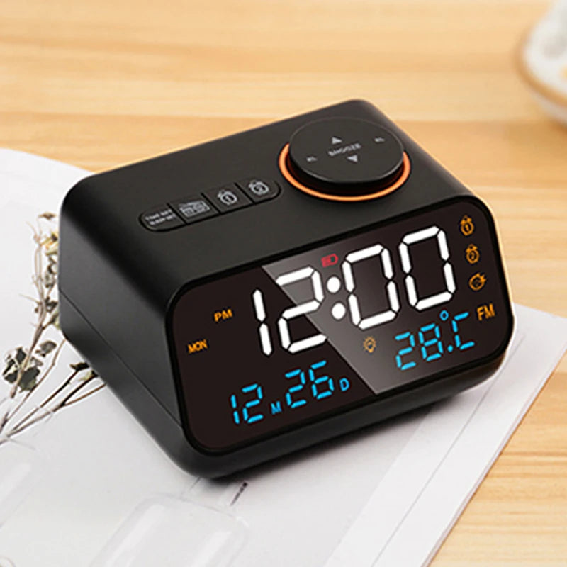 Mordern FM Radio LED Alarm Clock for Bedside Wake Up. Digital Table Calendar with Temperature Thermometer Humidity