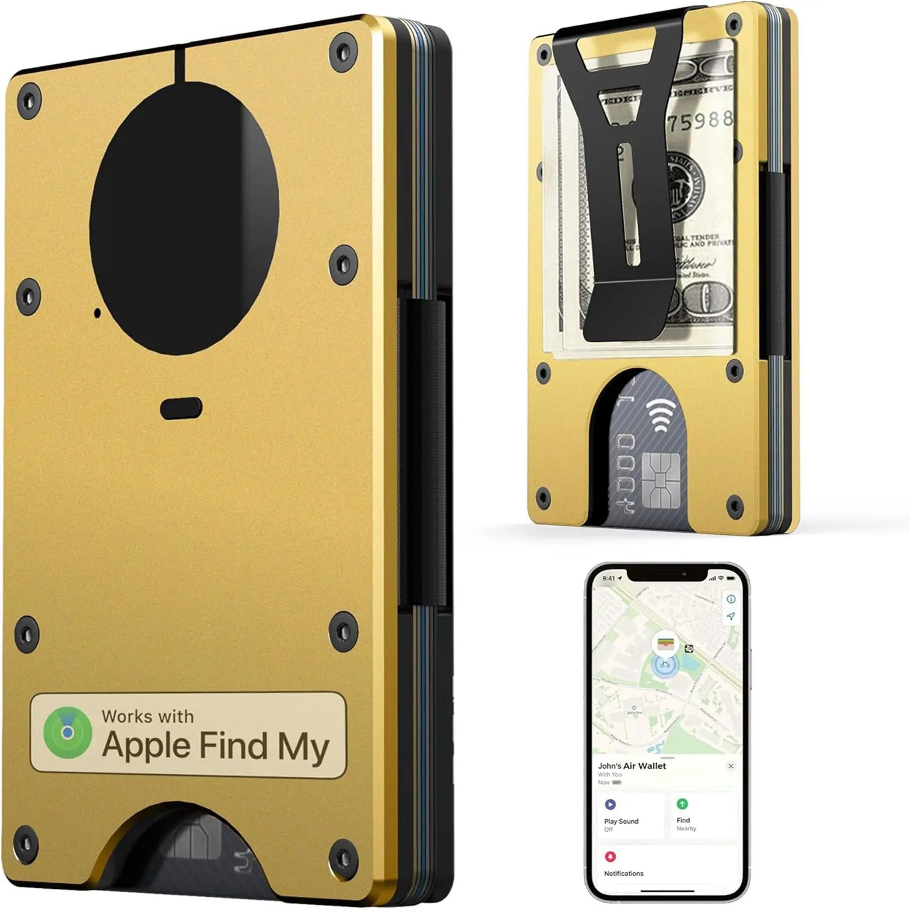 Wallet with Built in Airtag Chip RFID Blocking Credit Card Holder Compatible with Find My iOS Only Detachable Money